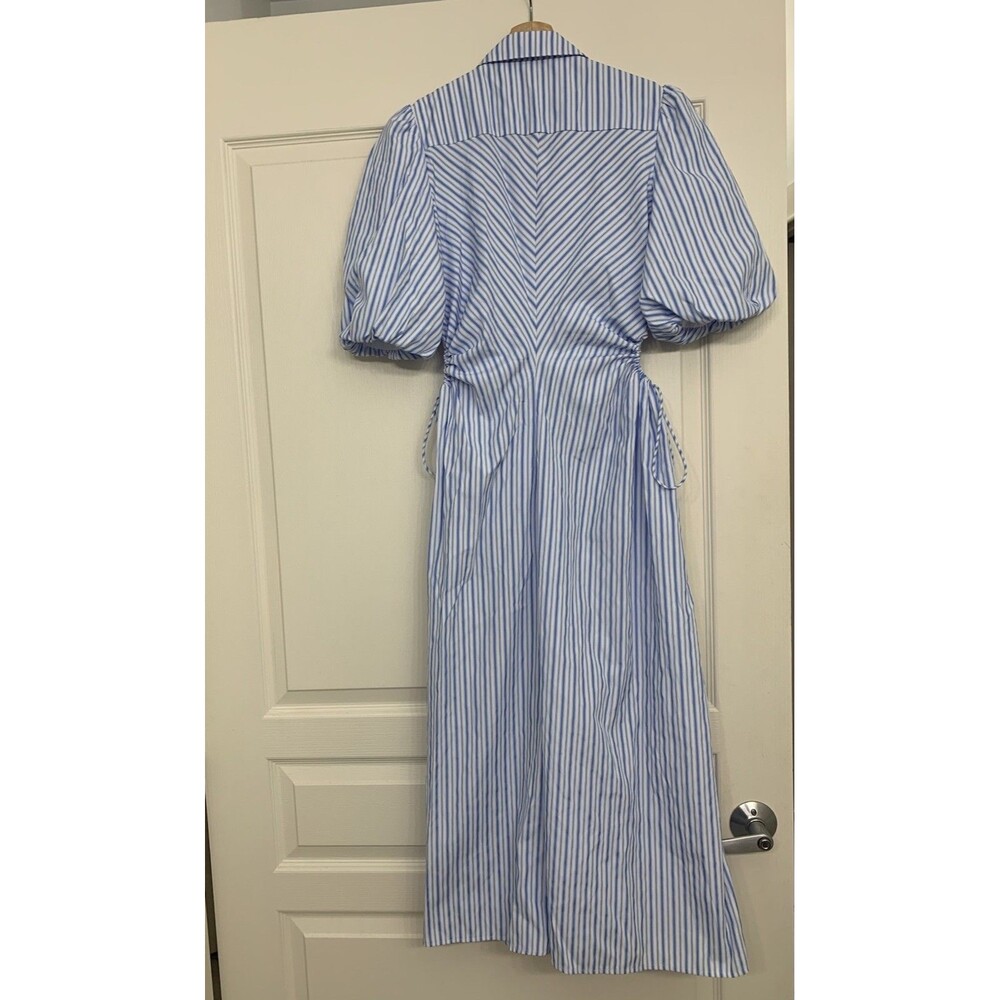 Bardot Blue White Striped Nautical Button Up Cut Out Side Midi Shirt Dress 4 - Picture 3 of 13